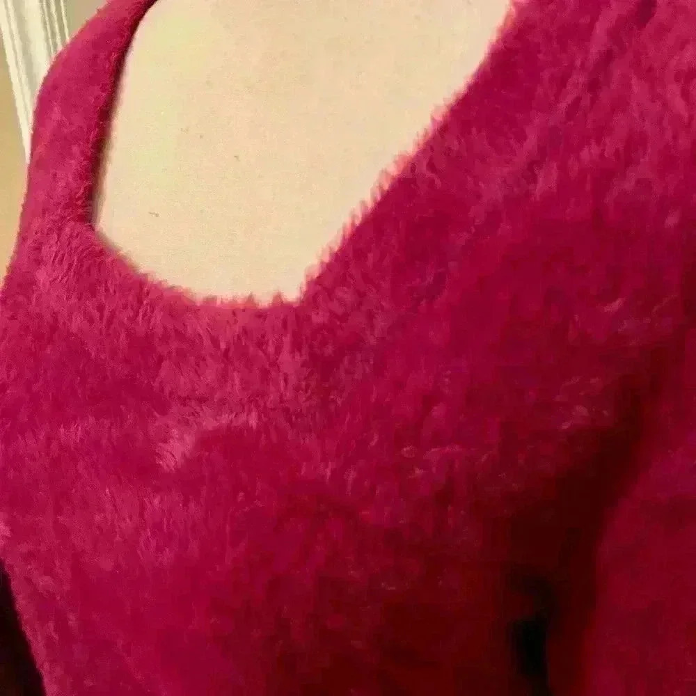 Splendid Womens Pink Square Neckline Fluffy Soft Sweater Long Sleeve medium - Picture 5 of 12
